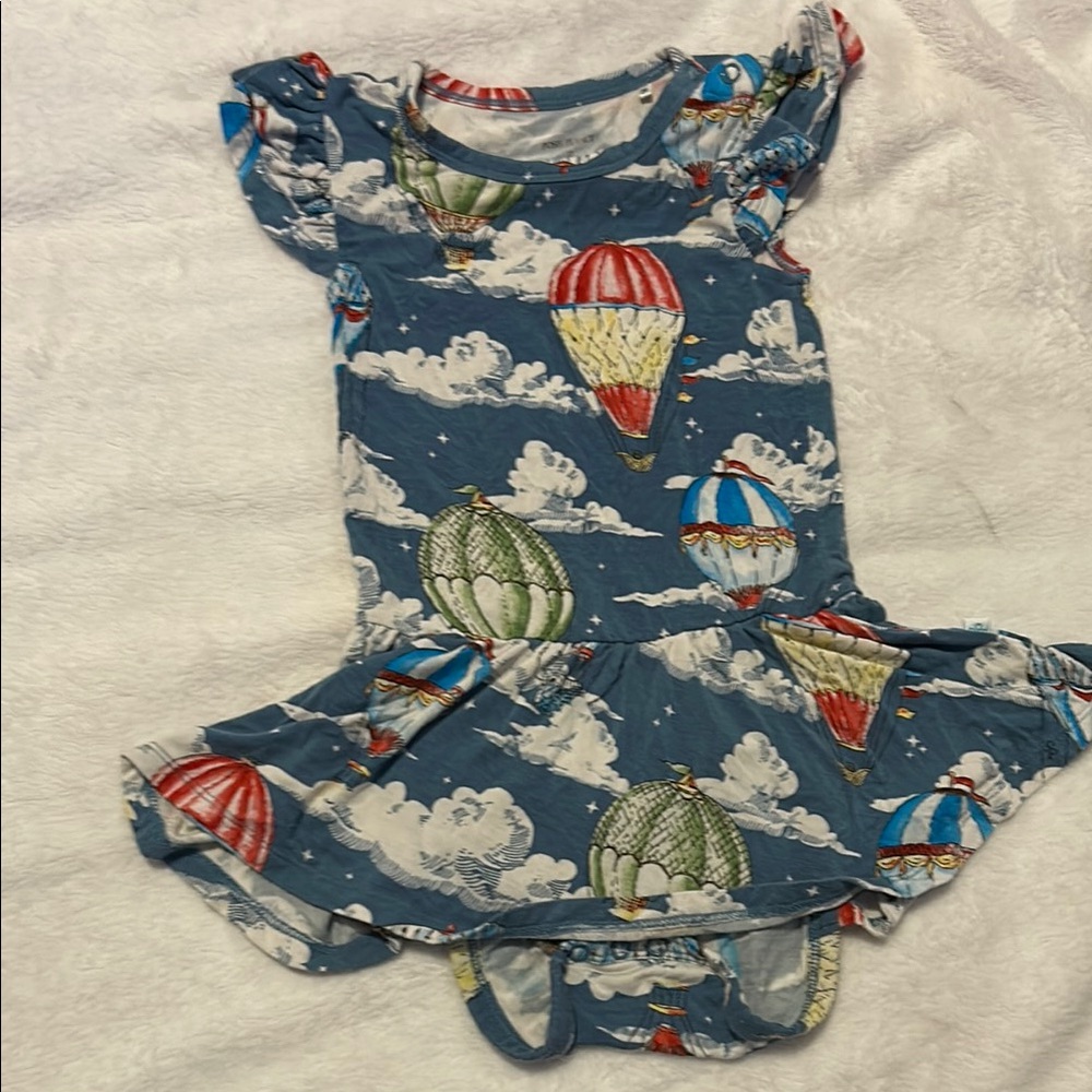Posh Peanut 2T Ruffle Sleeve Bodysuit Twirl with Hot Air Balloons